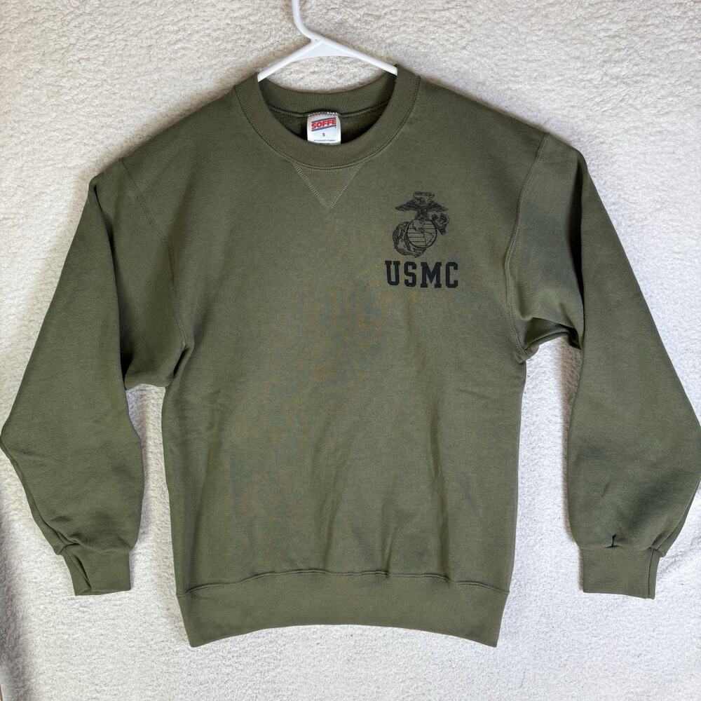 Vintage USMC Sweatshirt Mens Small Green Marines Military Crewneck Soffe 90s